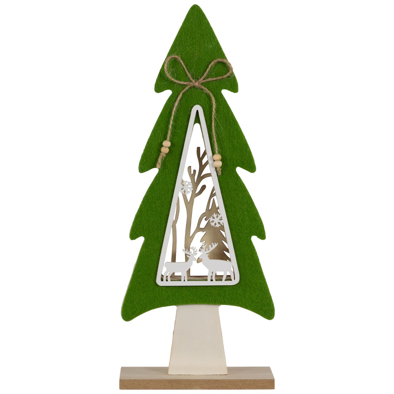 Northlight Woodland Tree with Reindeer Scene Wooden Christmas Decoration - 12"